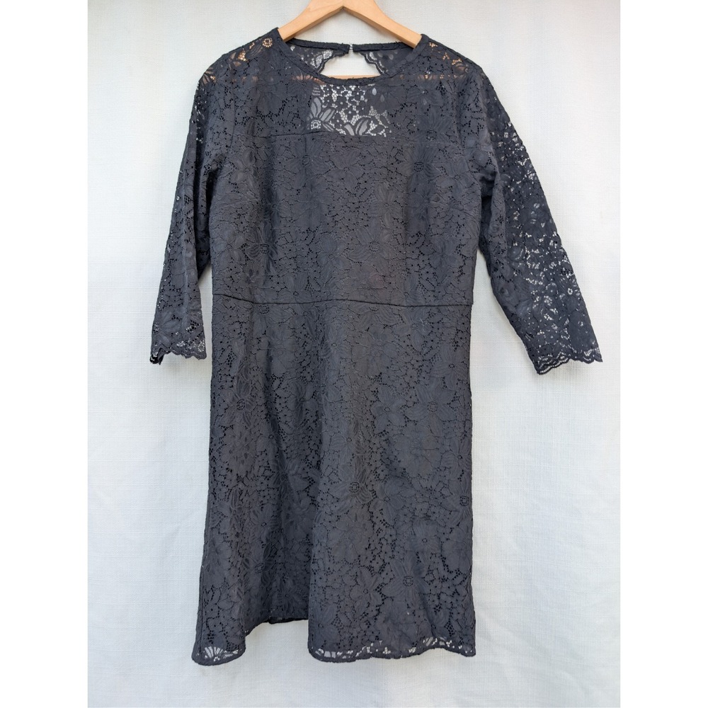 LOFT Dark Romance Lace Dress Womens‎ 12 Black Whimsigoth Sheer Sleeve NWT